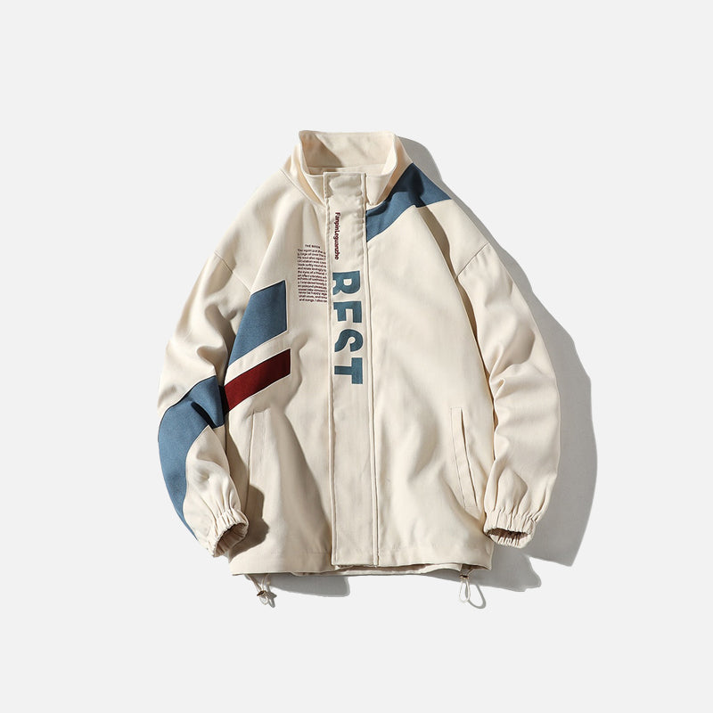 Vintage Letter Print Patchwork Jacket