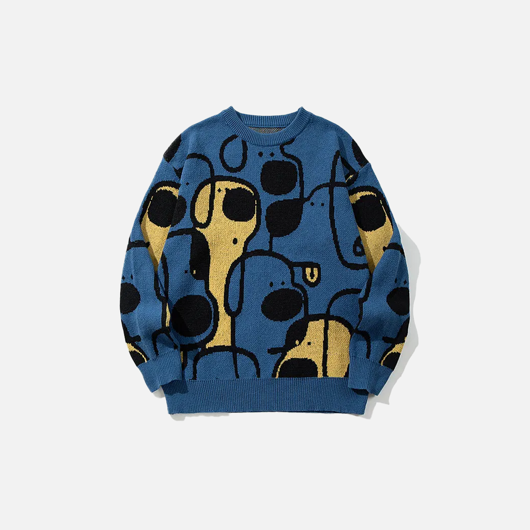 Bequemer Oversize-Strickpullover mit Cartoon-Hundemotiv