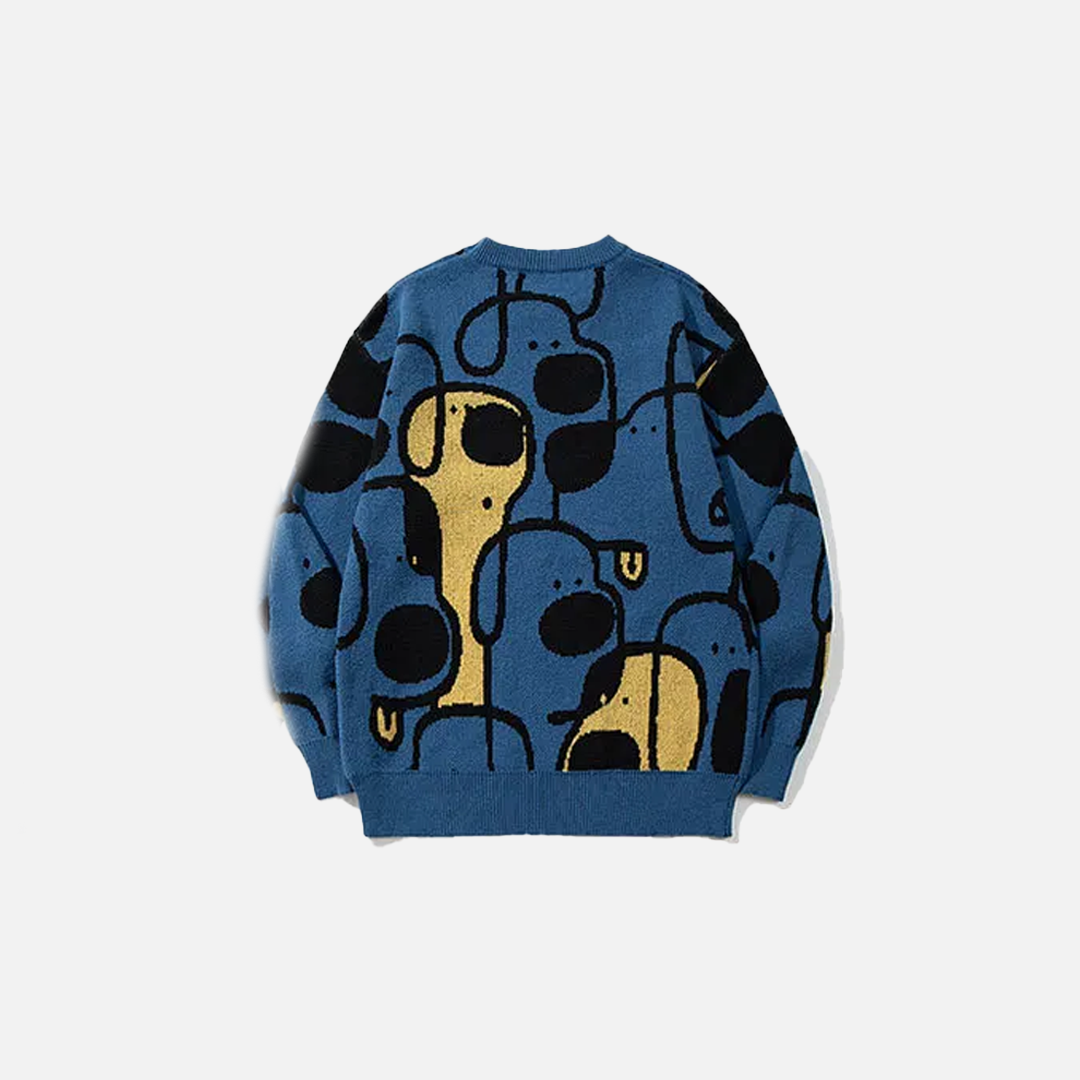Bequemer Oversize-Strickpullover mit Cartoon-Hundemotiv