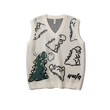 Loose Dinosaur Graffiti Knitted Vests