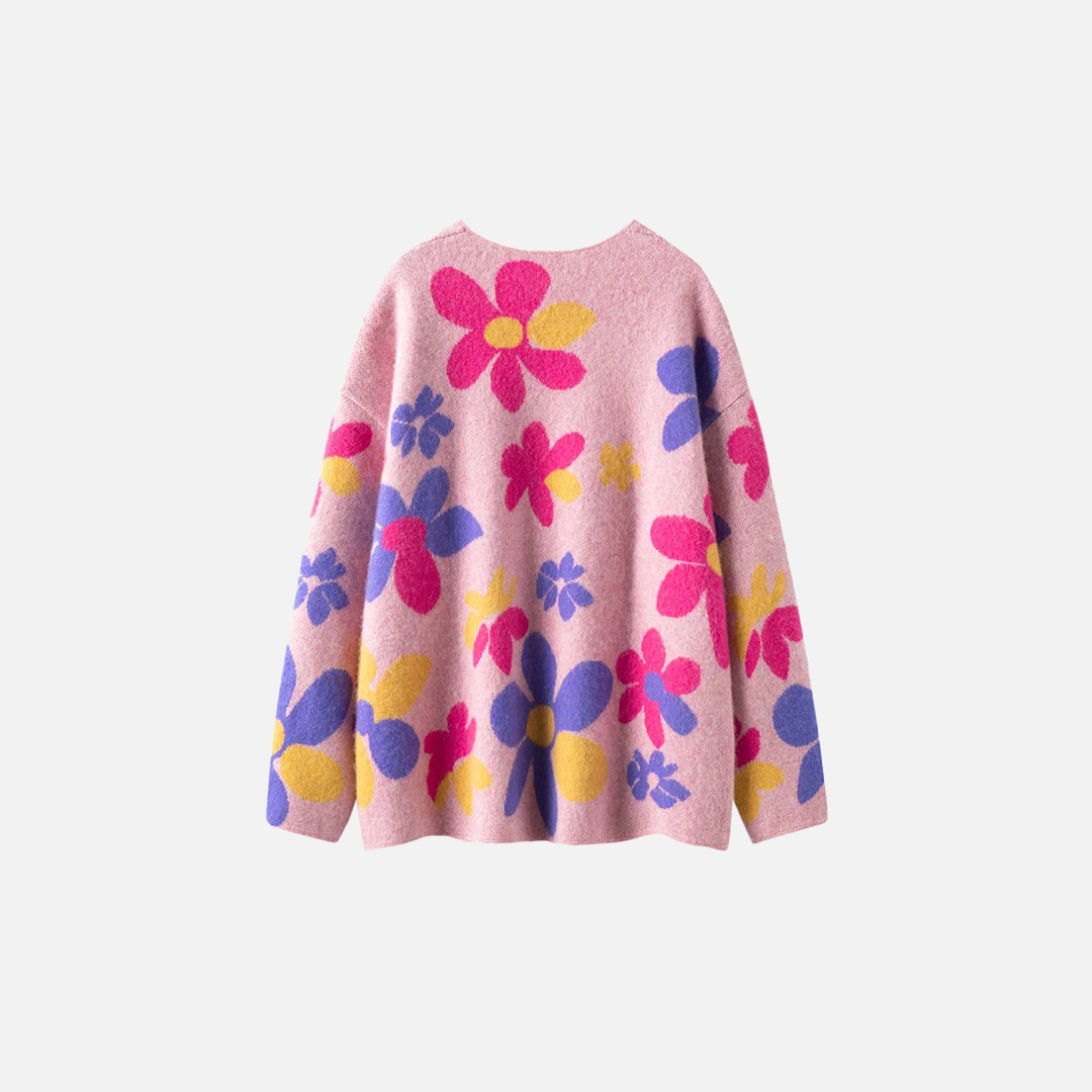 Luxuriöser Cardigan mit floralem Jacquardmuster und V-Ausschnitt