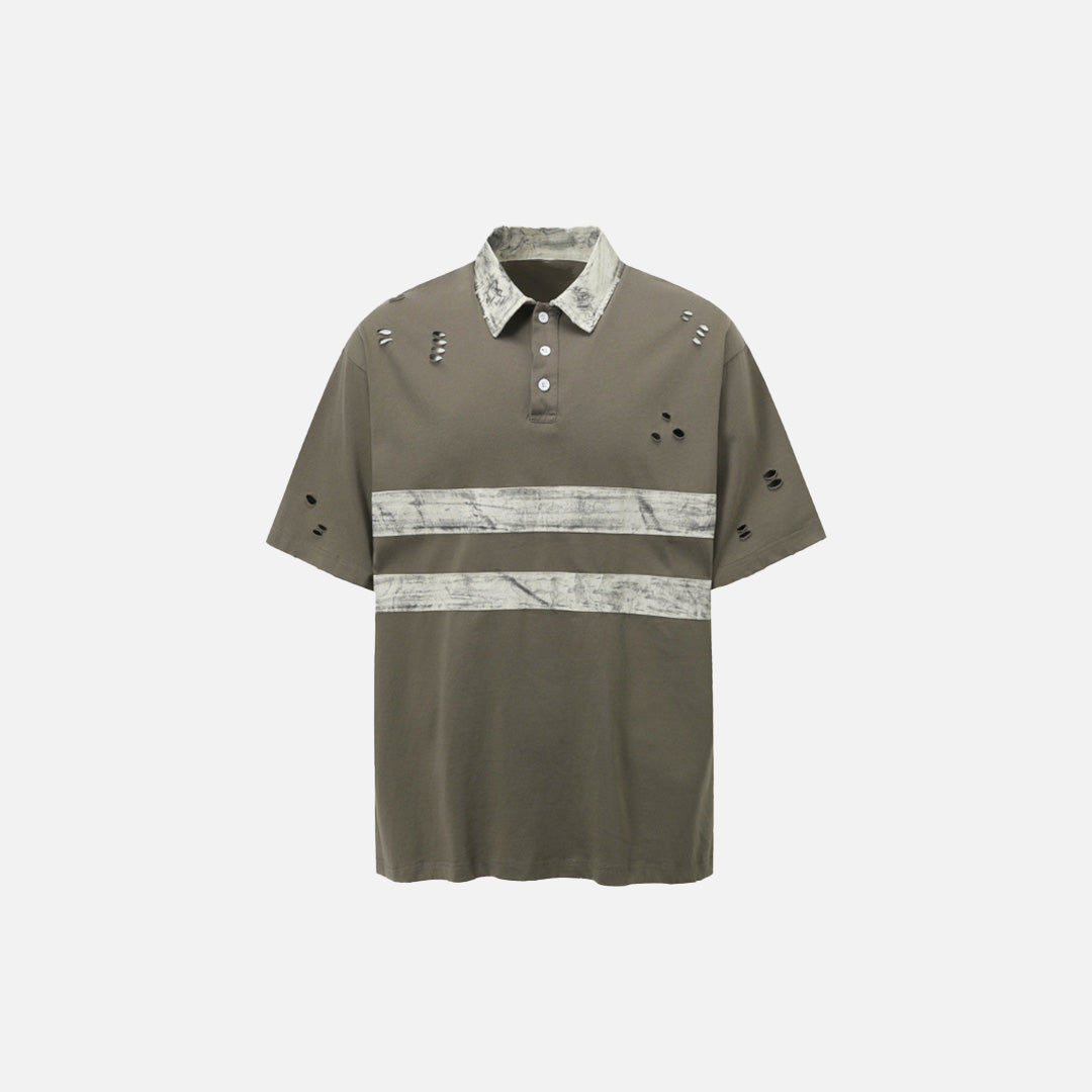 Gestreiftes Polo-Shirt mit schmutzigem Farbblockmuster
