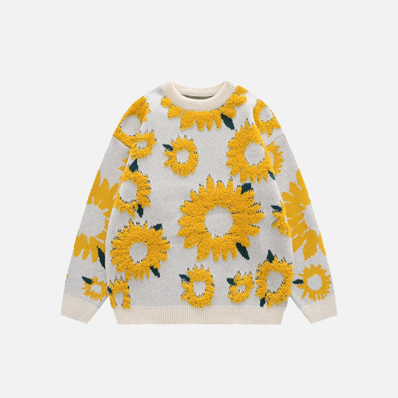 Strickpullover mit Sonnenblumenstickerei