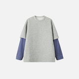 Blue Plaid Fake Two-Piece Long Sleeve T-Shirt