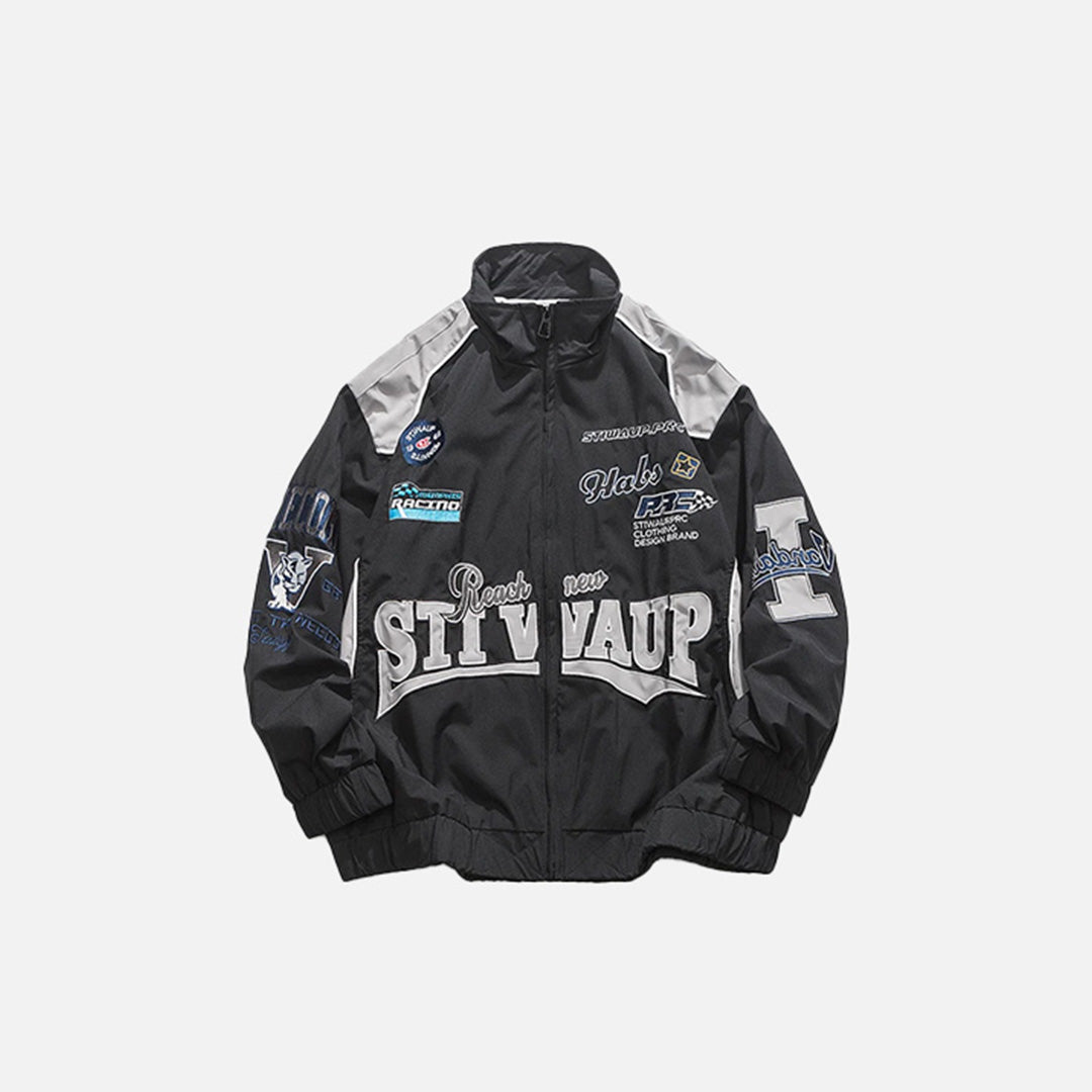 Letter-Embroidered Racing Windbreaker Jacket