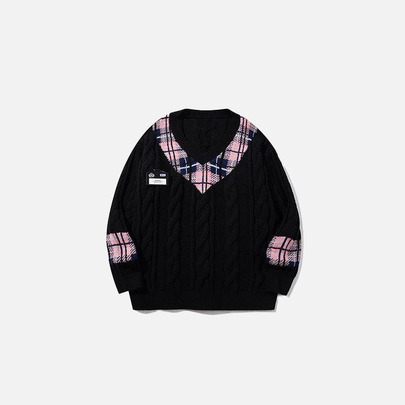 Plaid Accent Knit Sweater