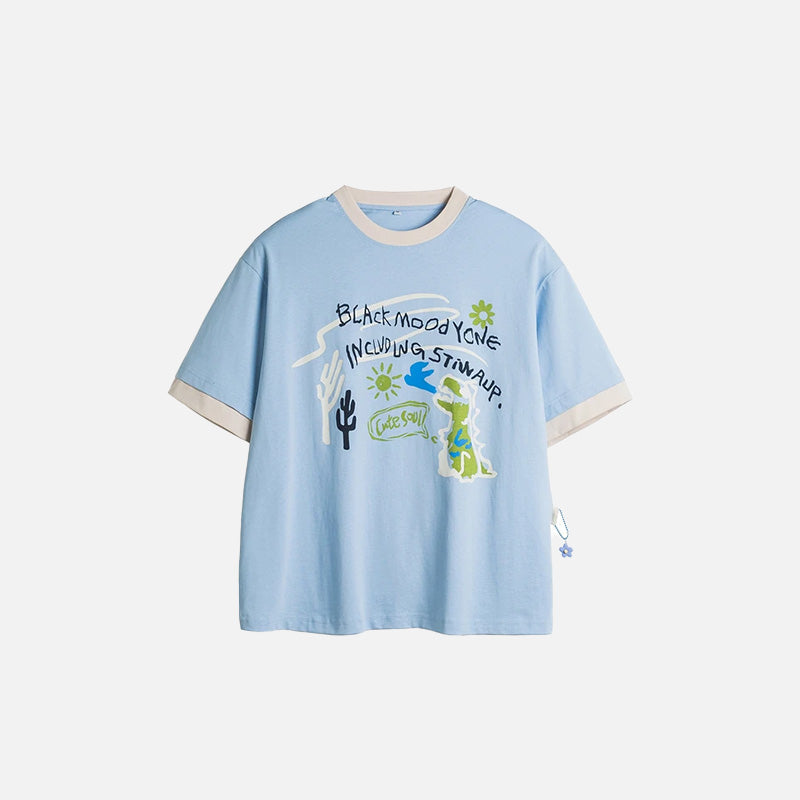 T-Shirt mit Patchwork-Kanten-Grafik