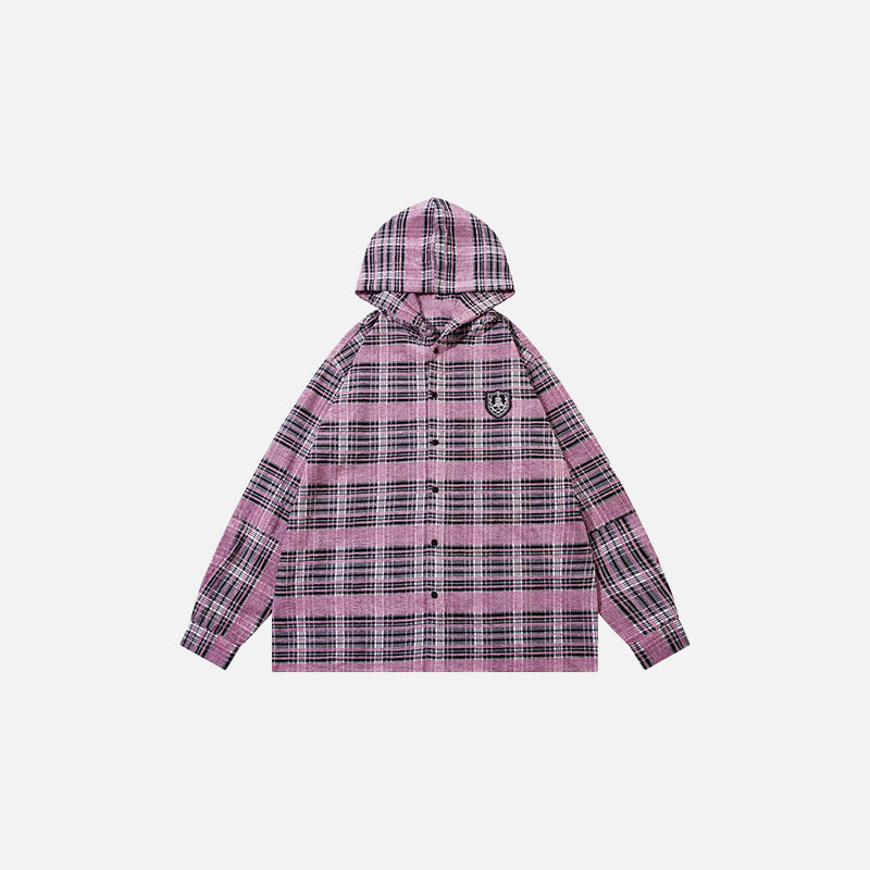 Plaid Hooded Button-Up Shirt
