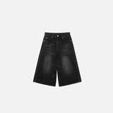 Wide-Leg Black Denim Jorts