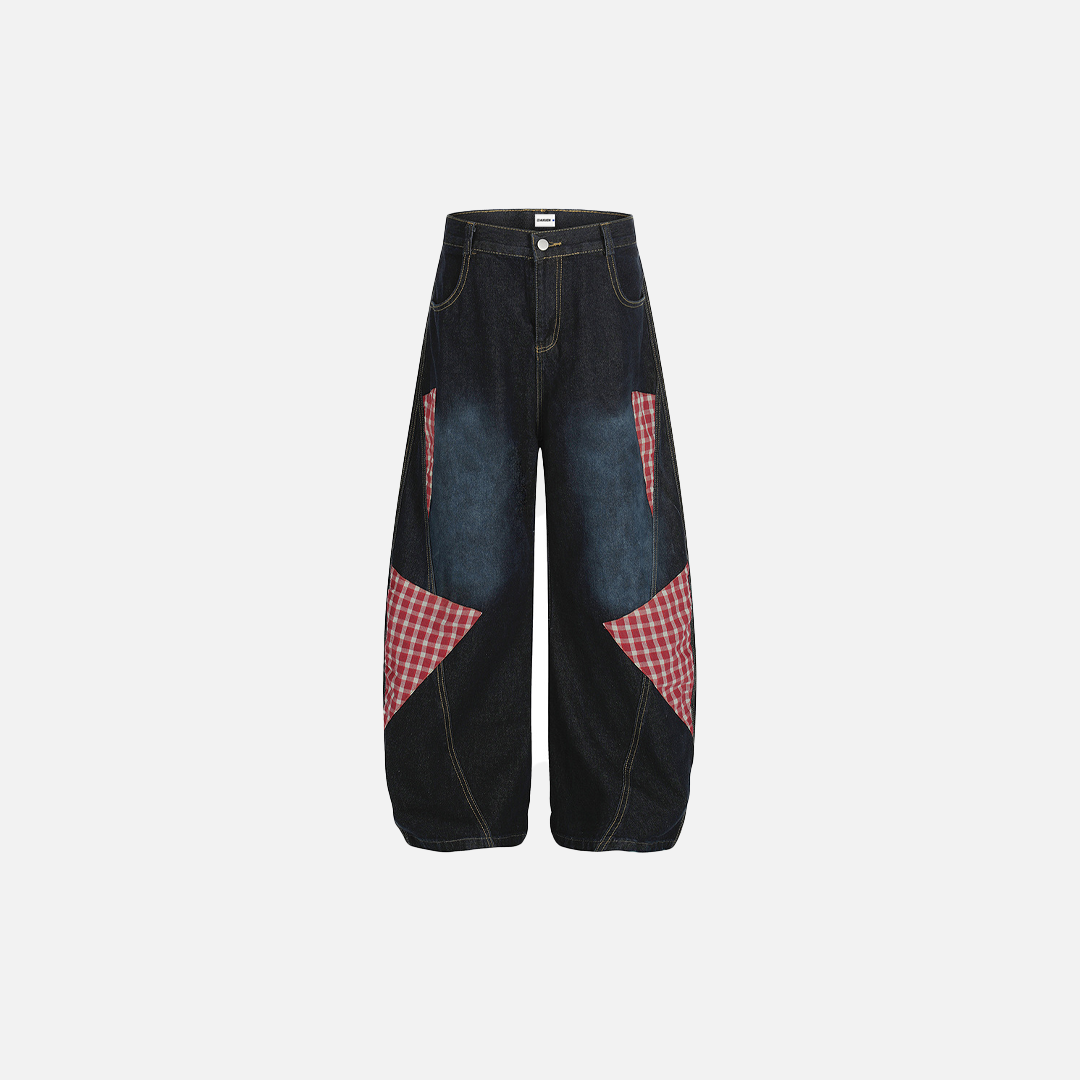 Lässige Punk-Jeans mit weitem Bein und Karomuster