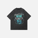 T-shirt noir délavé à visage vert drôle