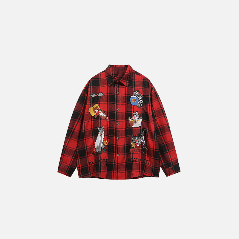 Playful Feline Checkered Shirt