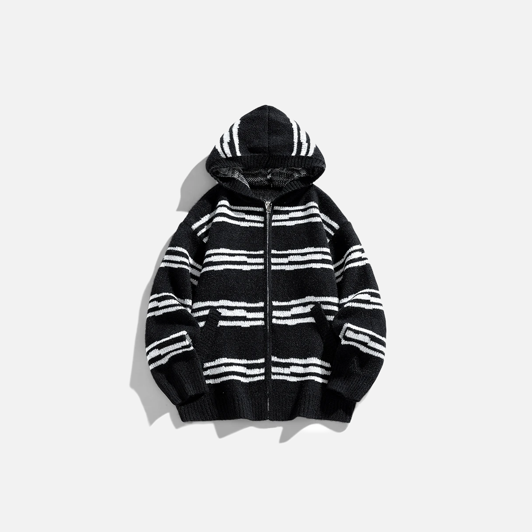 Gemütlicher Herren-Strickjacke mit Streifen und Kapuze sowie Reißverschluss
