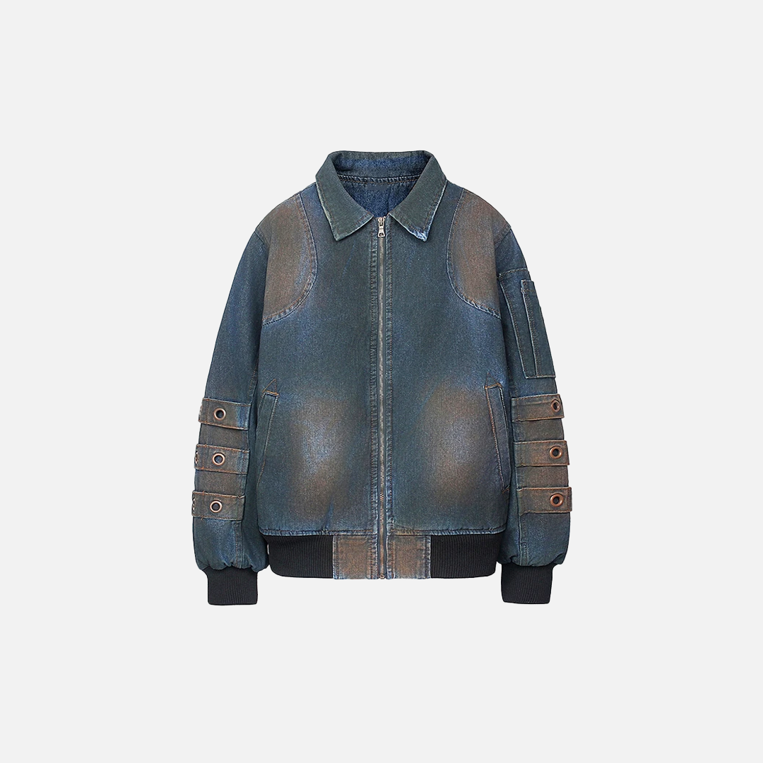 Durable Rustic Dyed Loose Zipper Denim Jacket