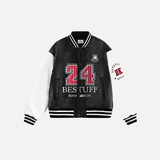 Veste universitaire épaisse en cuir patchwork style streetwear d'hiver