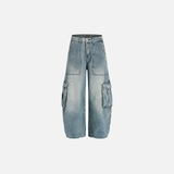 Streetwear-Jeans mit Used-Look, mehreren Taschen und weitem Bein
