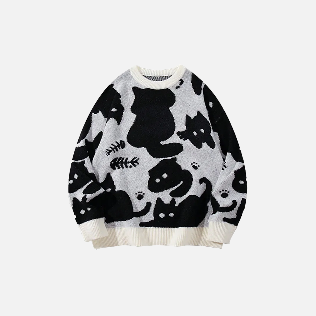 Pull en maille respirant à motif chat noir