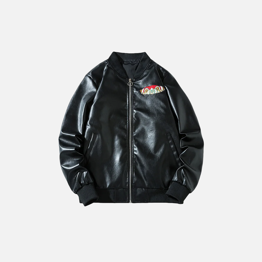 Autumn Yokosuka Embroidered Leather Jacket