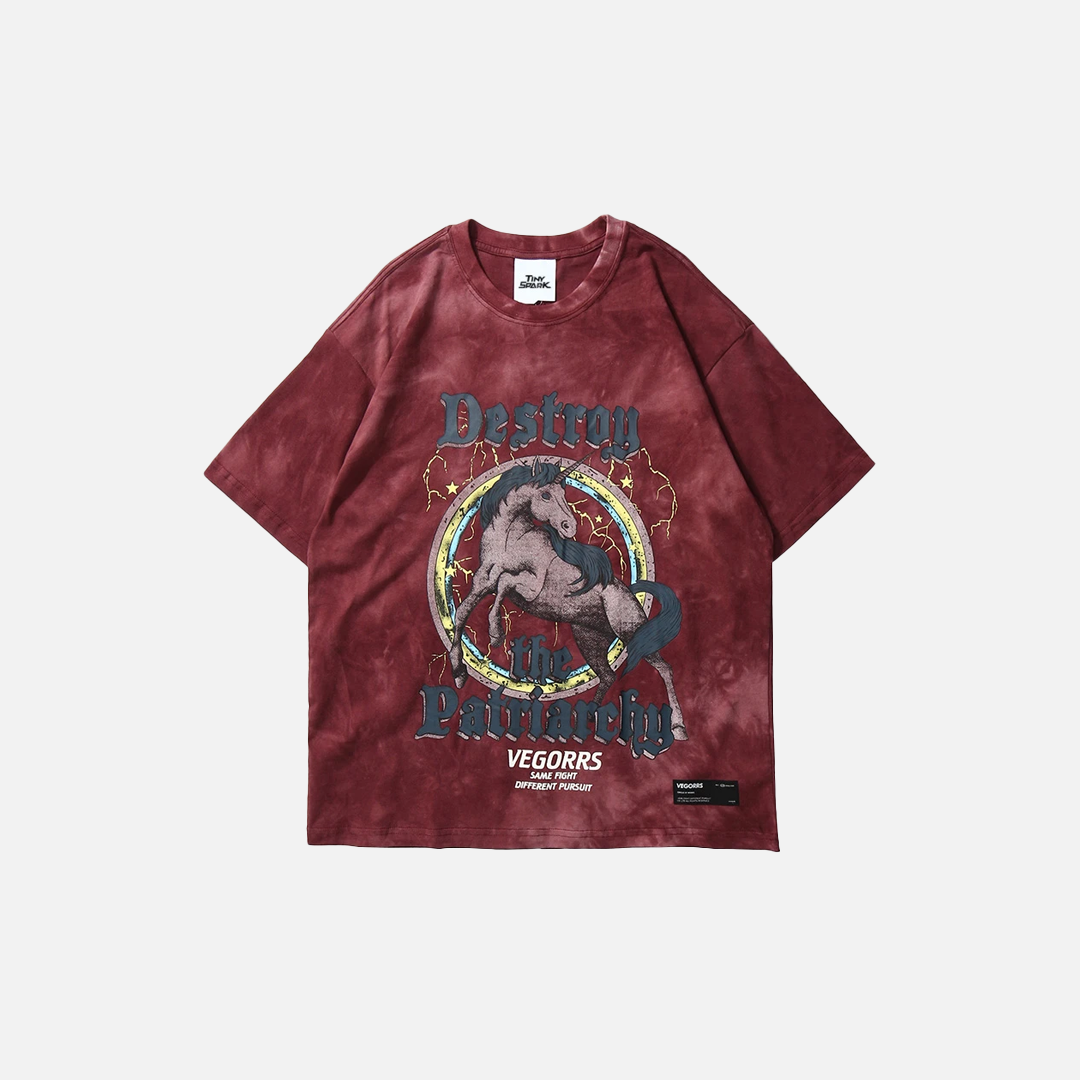 T-shirt hip-hop streetwear tendance à imprimé cheval sauvage