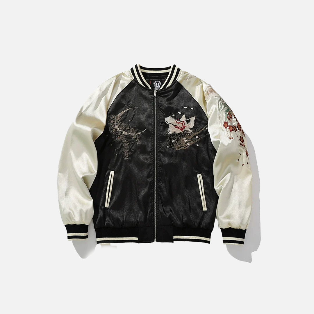 Streetwear Floral Fox Embroidered Loose Varsity Jacket