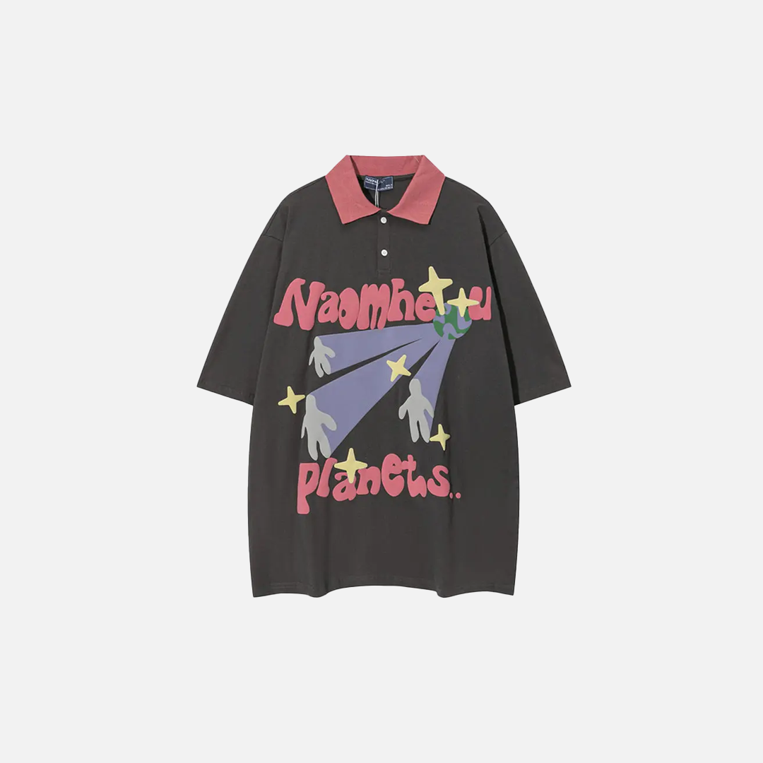 Essential Colorful Cartoon Letter Print Polo T-Shirt
