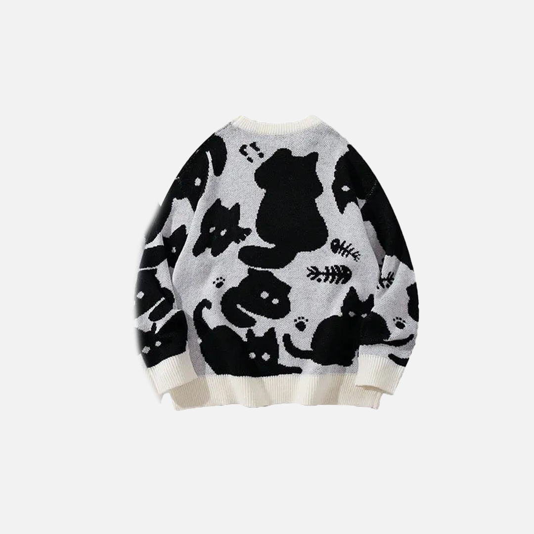 Pull en maille respirant à motif chat noir
