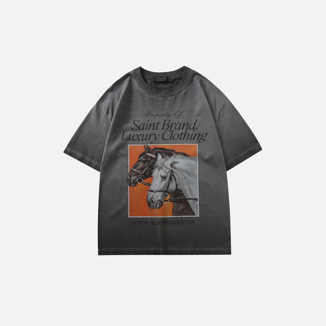 Warm Retro Horse Graphic Printed Cotton T-Shirt