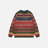 Regenbogenfarbener, flauschiger, übergroßer Streifenpullover