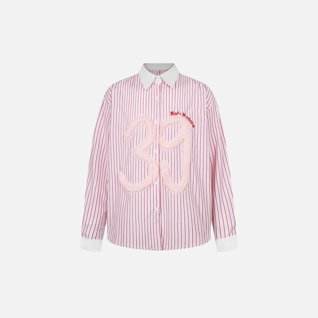 Chemise élégante à manches longues rayée brodée