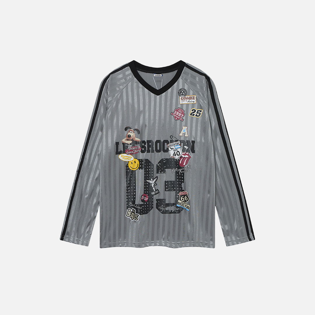 Stylish Oversized Cartoon Print Long Sleeve Polyester T-Shirt