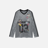 Stilvolles, übergroßes Langarm-T-Shirt aus Polyester mit Cartoon-Print