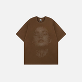 Streetwear-T-Shirt aus Baumwolle mit auffälligem Hip-Hop-Print und auffälligem Grafikmuster – Sommer