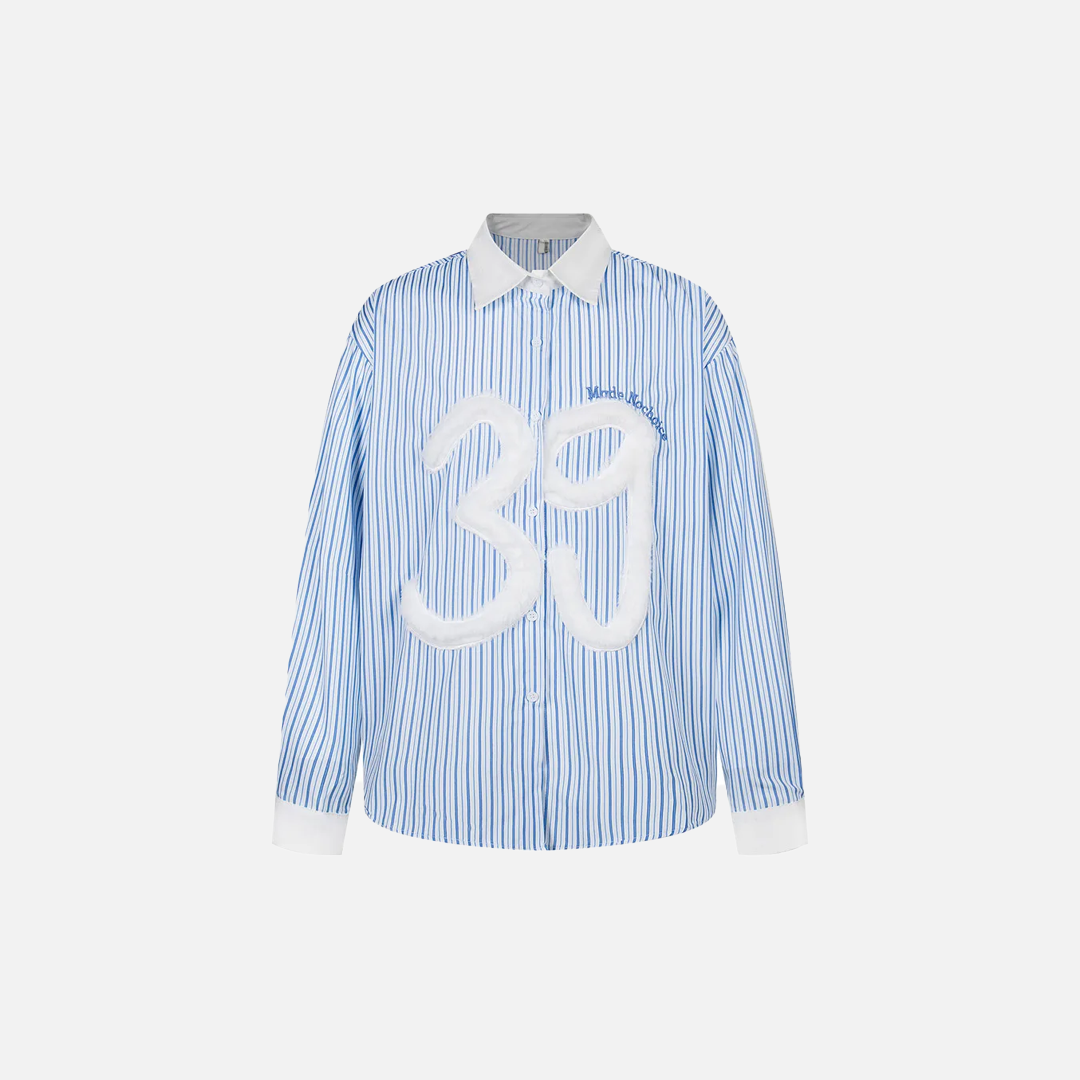 Chemise élégante à manches longues rayée brodée