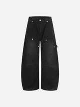 Vintage Distressed Workwear Wide-Leg Cargo Jeans
