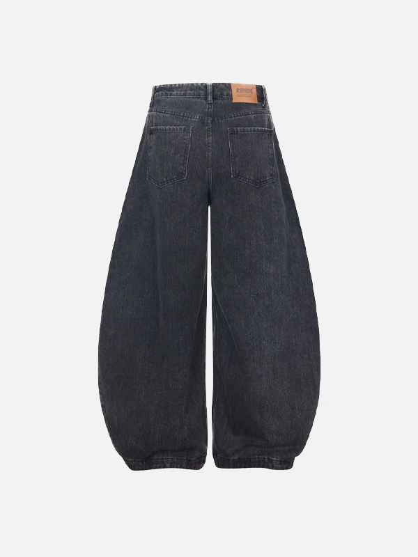 Distressed Pleated Wide Leg Banana Denim Jeans