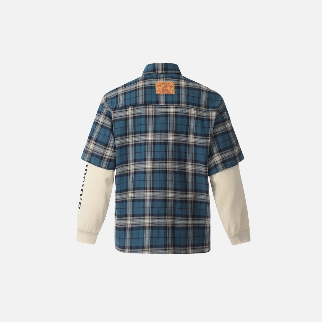 Trendiges kariertes Patchwork-Hemd mit lockerem Revers