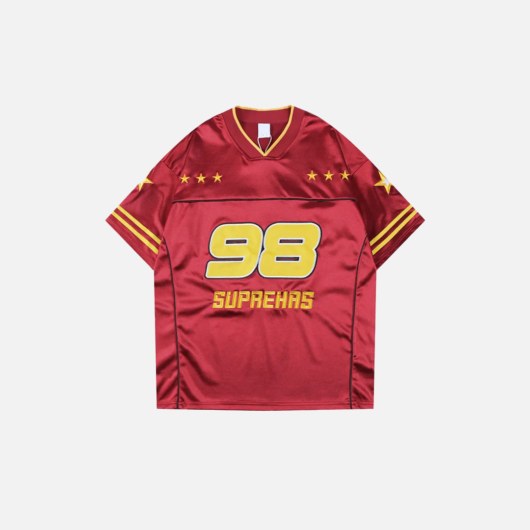 Trendy Streetwear Star Patchwork Jersey Racing T-Shirt