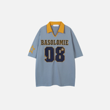 Hip-Hop-Freizeit-T-Shirt mit Sternenstickerei und Umlegekragen