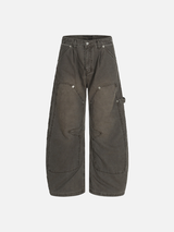 Vintage Distressed Workwear Wide-Leg Cargo Jeans