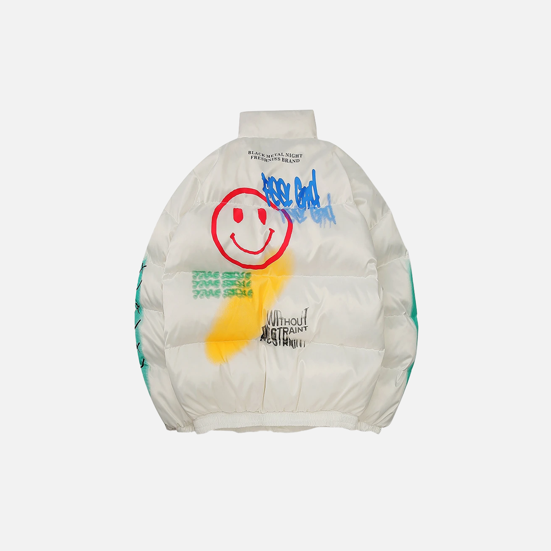 Streetwear Graffiti Print Winter Padded Puffer Jacket