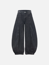 Distressed Pleated Wide Leg Banana Denim Jeans