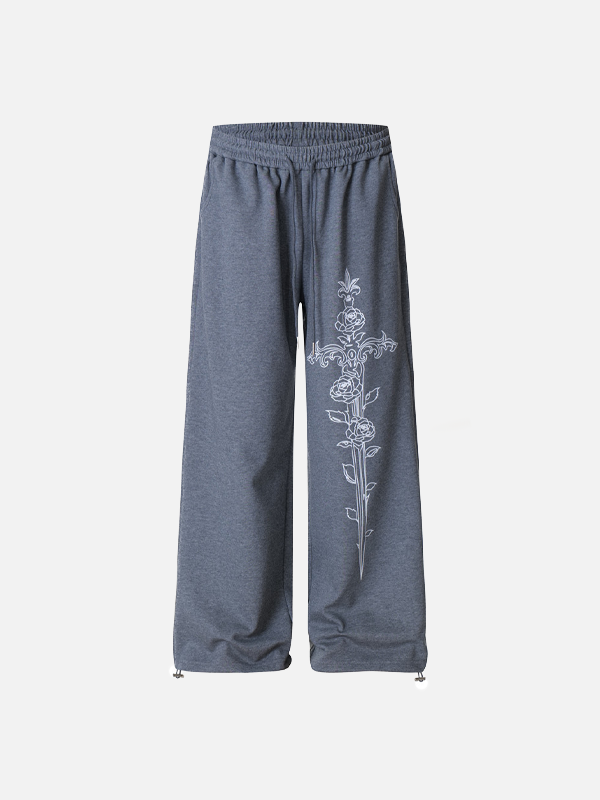 Sanskrit Letter Printed Gothic Wide Leg Sweatpants