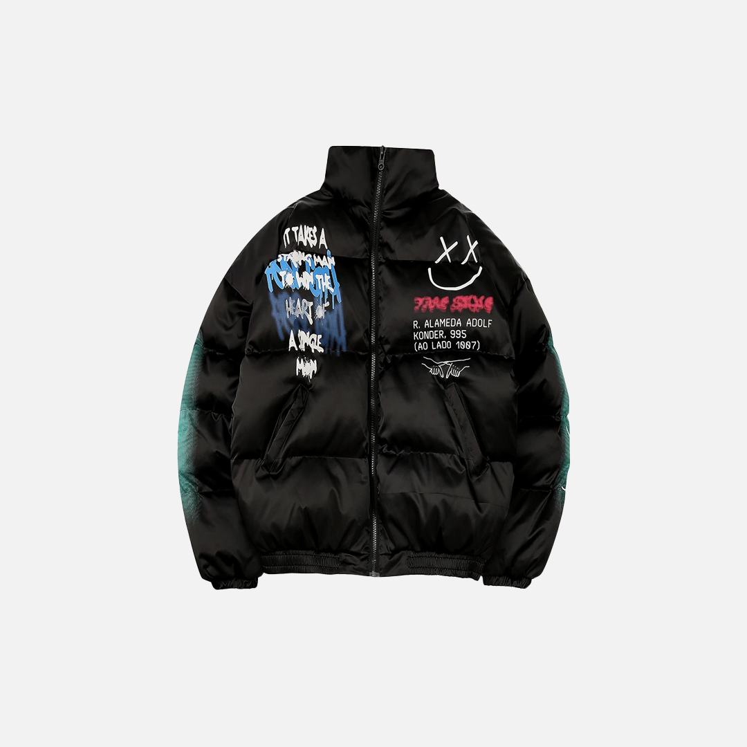 Streetwear Graffiti Print Winter Padded Puffer Jacket