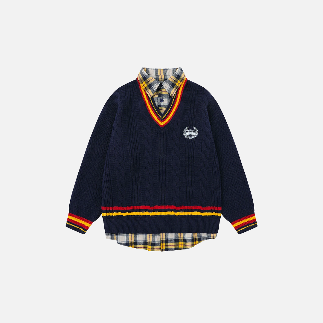 Pull universitaire oversize patchwork à double épaisseur en maille