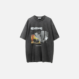 Kurzarm-T-Shirt mit Used-Look und verwaschenem Porträtdruck