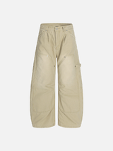 Vintage Distressed Workwear Wide-Leg Cargo Jeans
