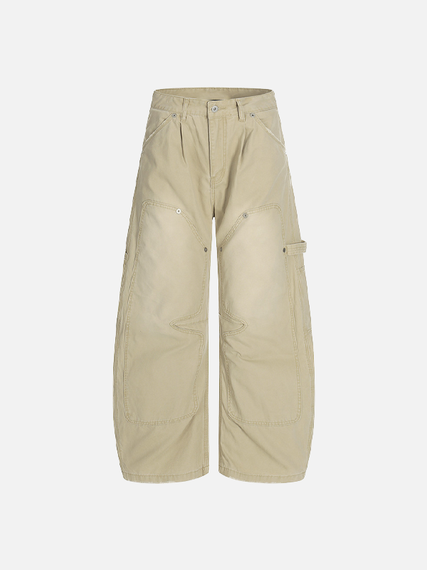 Vintage Distressed Workwear Wide-Leg Cargo Jeans