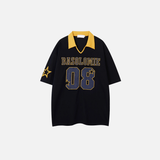 Hip-Hop-Freizeit-T-Shirt mit Sternenstickerei und Umlegekragen