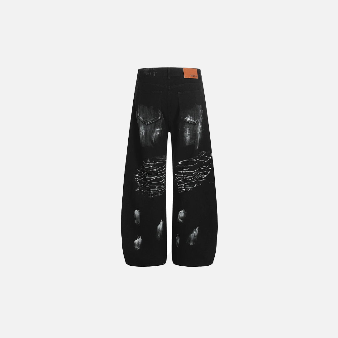 Streetwear Jeans mit weitem Bein und schwarzem Diamant-Sternen-Patchwork