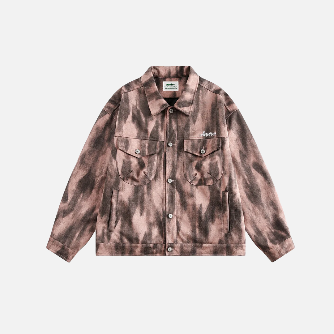 Y2K Unisex Colorful Retro Tie Dye Suede Denim Jacket